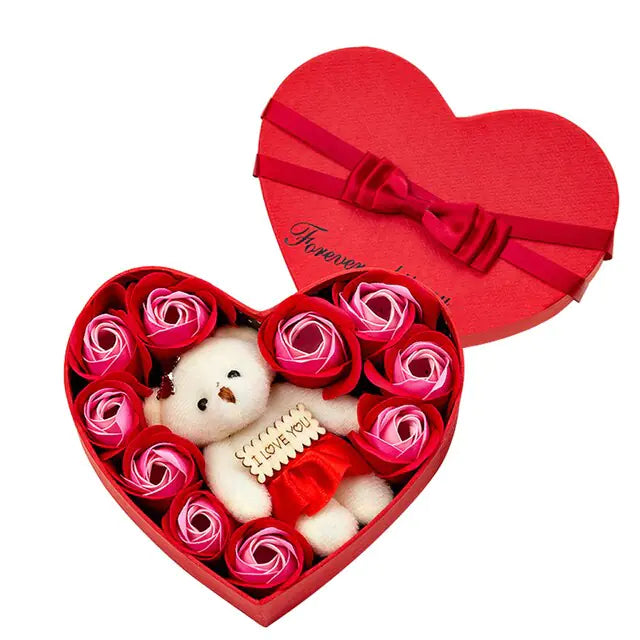 Valentine's Soap Rose Gift Box with Bear