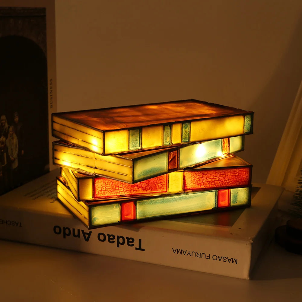 Stained Glass Stacked Books Lamp